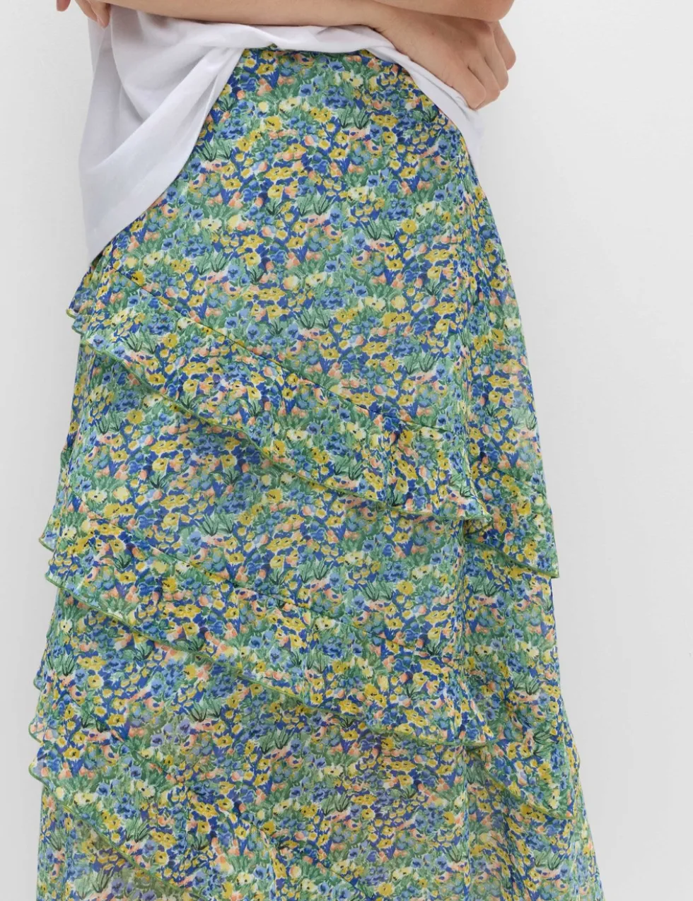 Floral Ruffle Midi Tiered Skirt