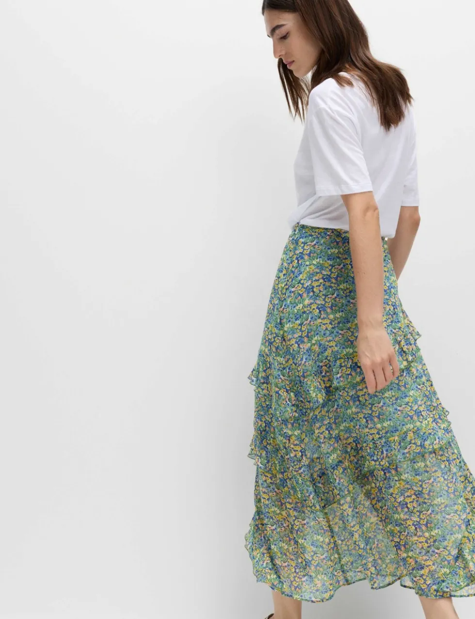 Floral Ruffle Midi Tiered Skirt