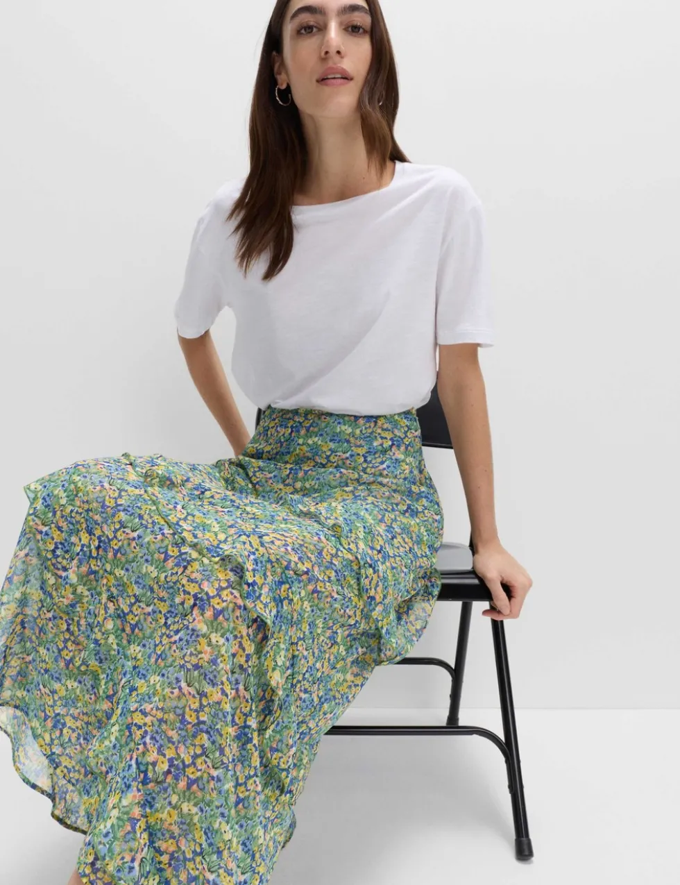 Floral Ruffle Midi Tiered Skirt