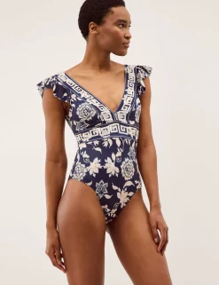 Floral Ruffle Plunge Swimsuit