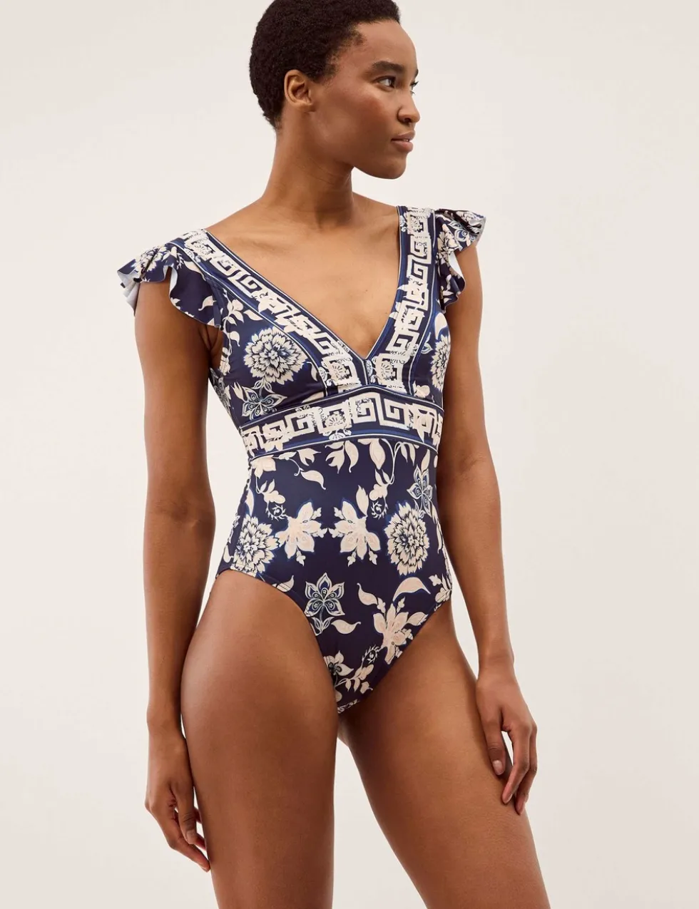 Floral Ruffle Plunge Swimsuit