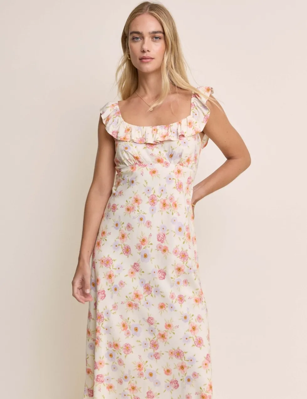 Floral Scoop Neck Midaxi Tea Dress