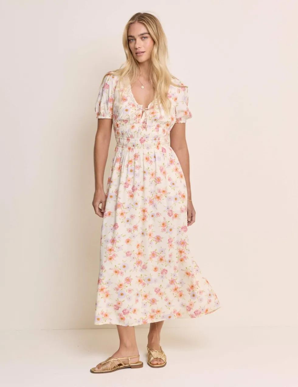 Floral Scoop Neck Midaxi Waisted Dress