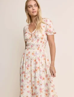 Floral Scoop Neck Midaxi Waisted Dress