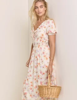 Floral Scoop Neck Midaxi Waisted Dress