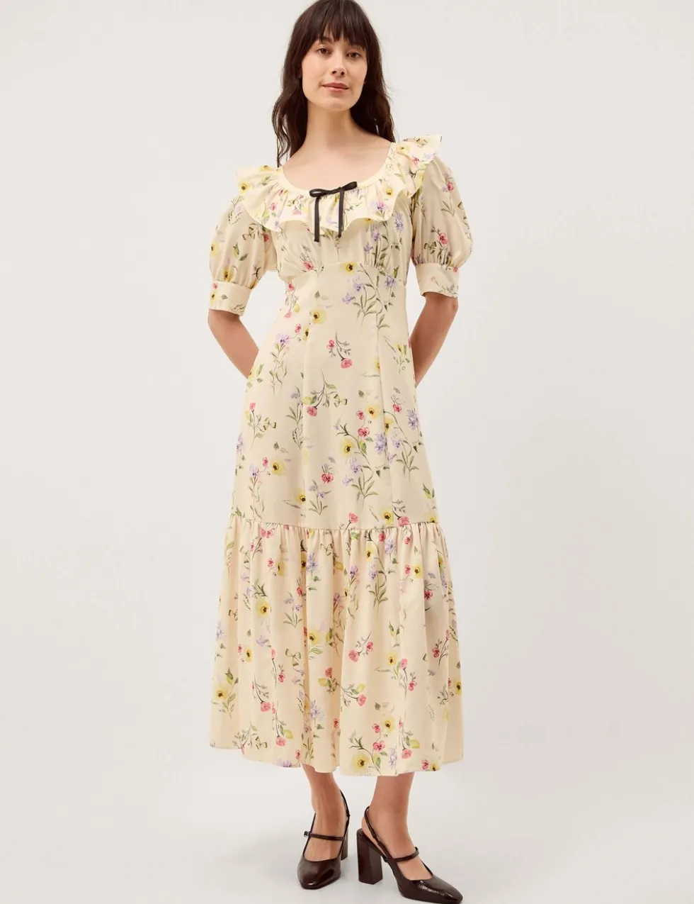 Floral Scoop Neck Midi Tea Dress