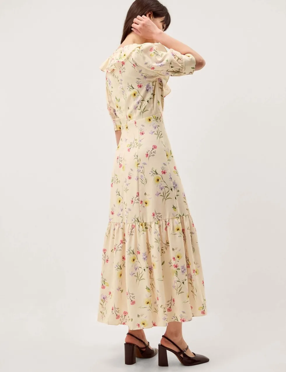 Floral Scoop Neck Midi Tea Dress