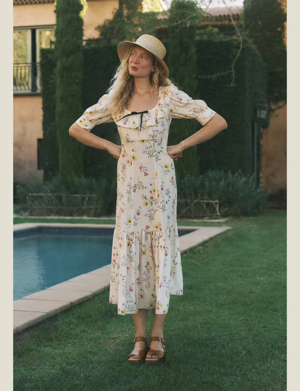 Floral Scoop Neck Midi Tea Dress