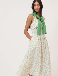 Floral Scoop Neck Midi Waisted Dress