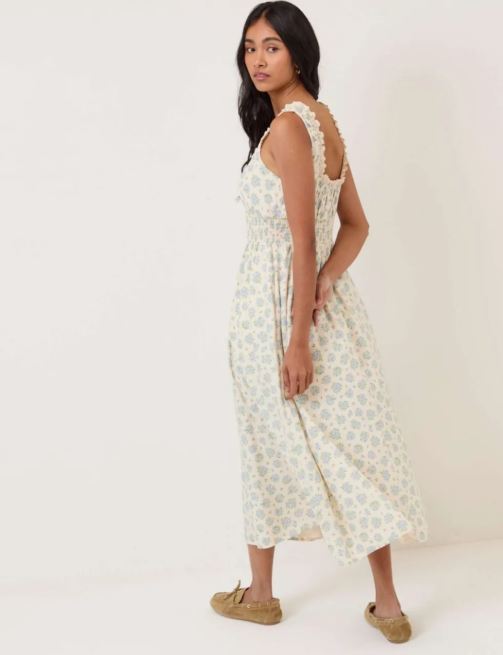 Floral Scoop Neck Midi Waisted Dress