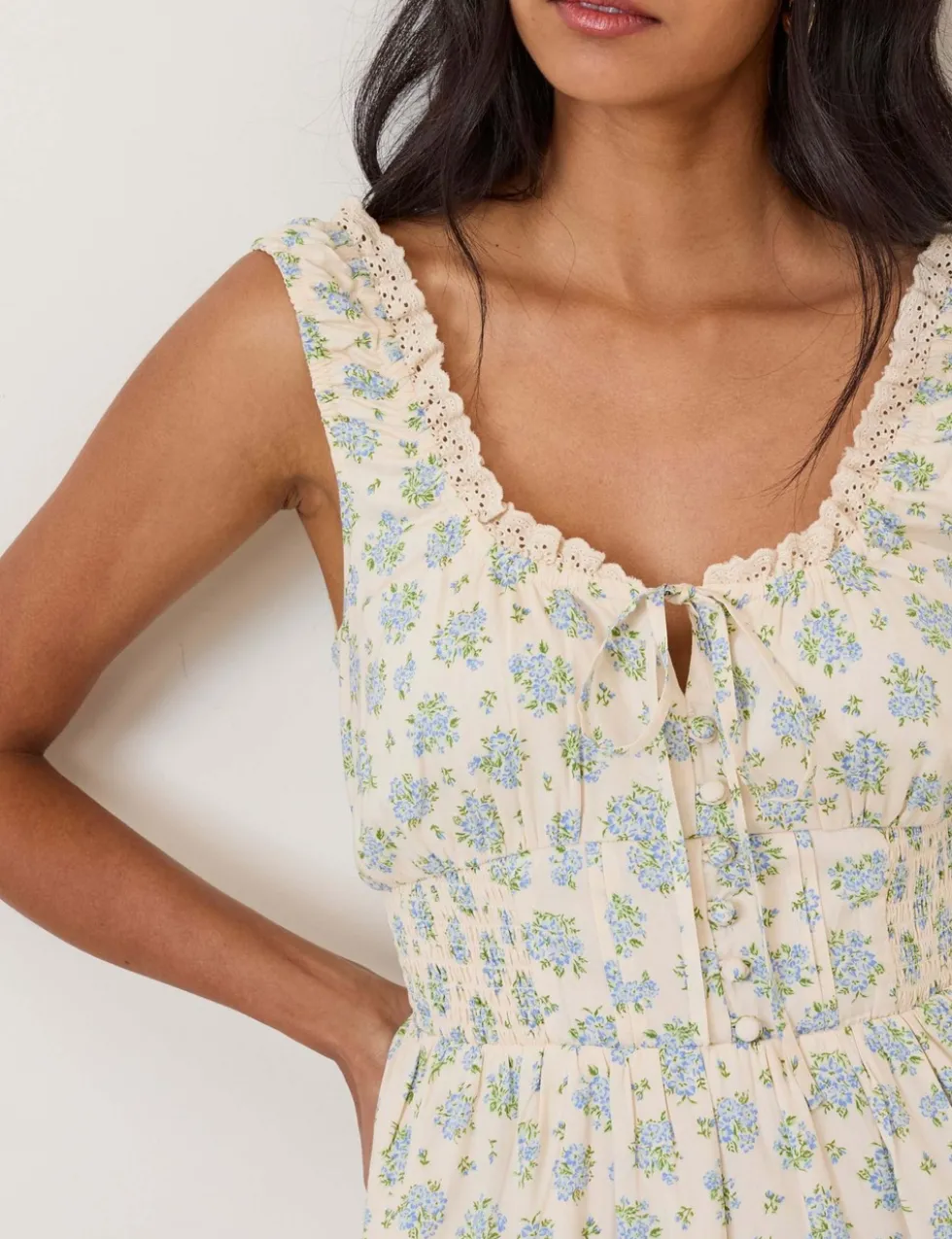 Floral Scoop Neck Midi Waisted Dress