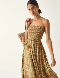 Floral Shirred Bandeau Midi Dress