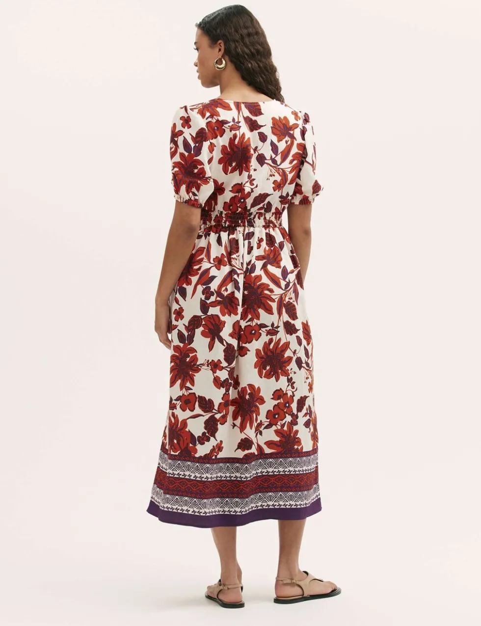 Floral Shirred Detail Midi Smock Dress