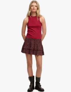 Floral Shirred Ruffle Mini Tiered Skirt