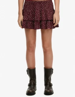Floral Shirred Ruffle Mini Tiered Skirt