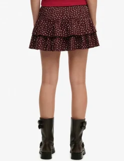 Floral Shirred Ruffle Mini Tiered Skirt