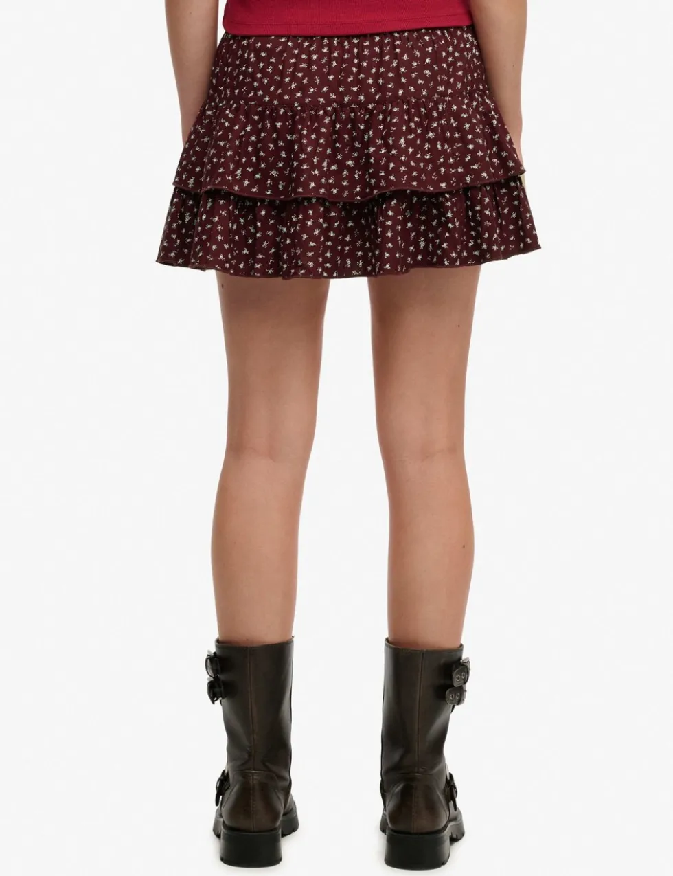 Floral Shirred Ruffle Mini Tiered Skirt