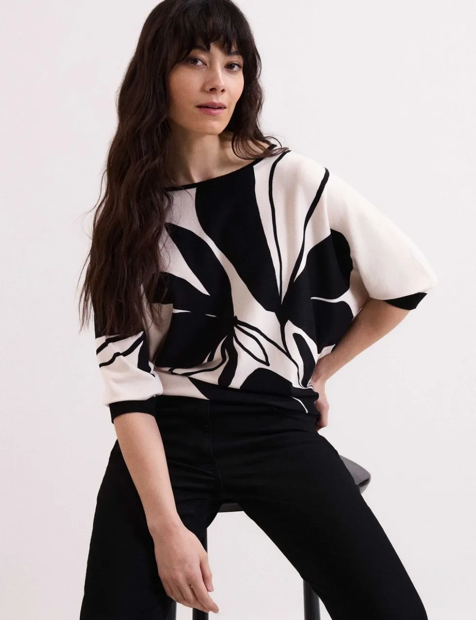 Floral Slash Neck Jumper