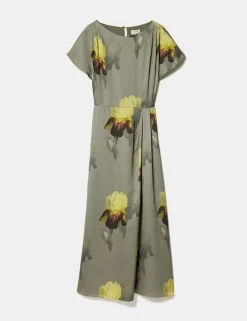 Floral Slash Neck Midaxi Waisted Dress
