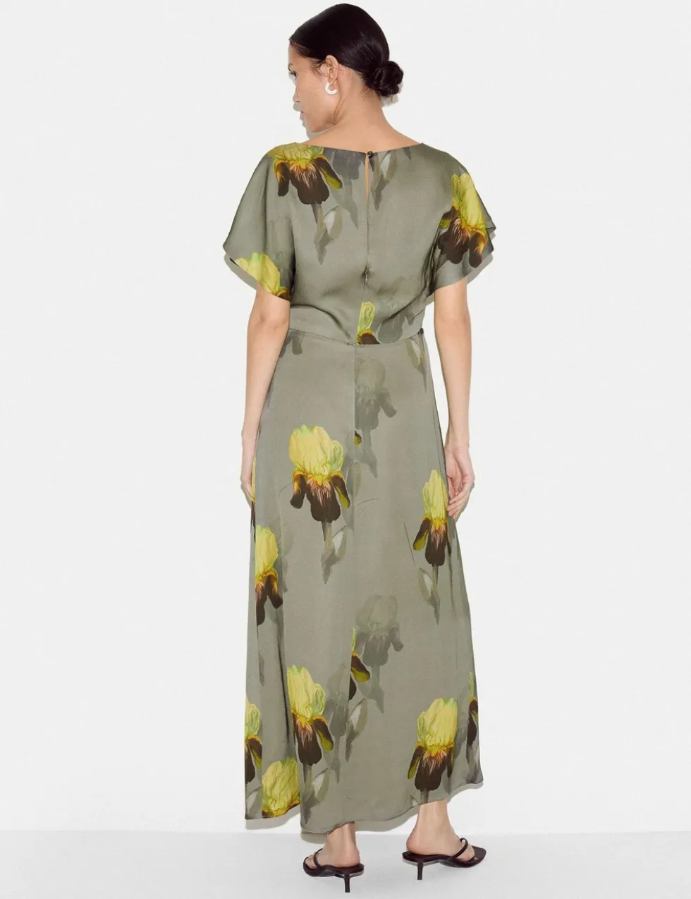 Floral Slash Neck Midaxi Waisted Dress