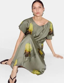 Floral Slash Neck Midaxi Waisted Dress
