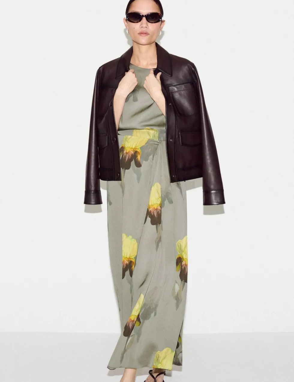 Floral Slash Neck Midaxi Waisted Dress