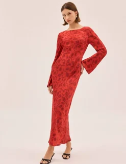 Floral Slash Neck Midaxi Column Dress