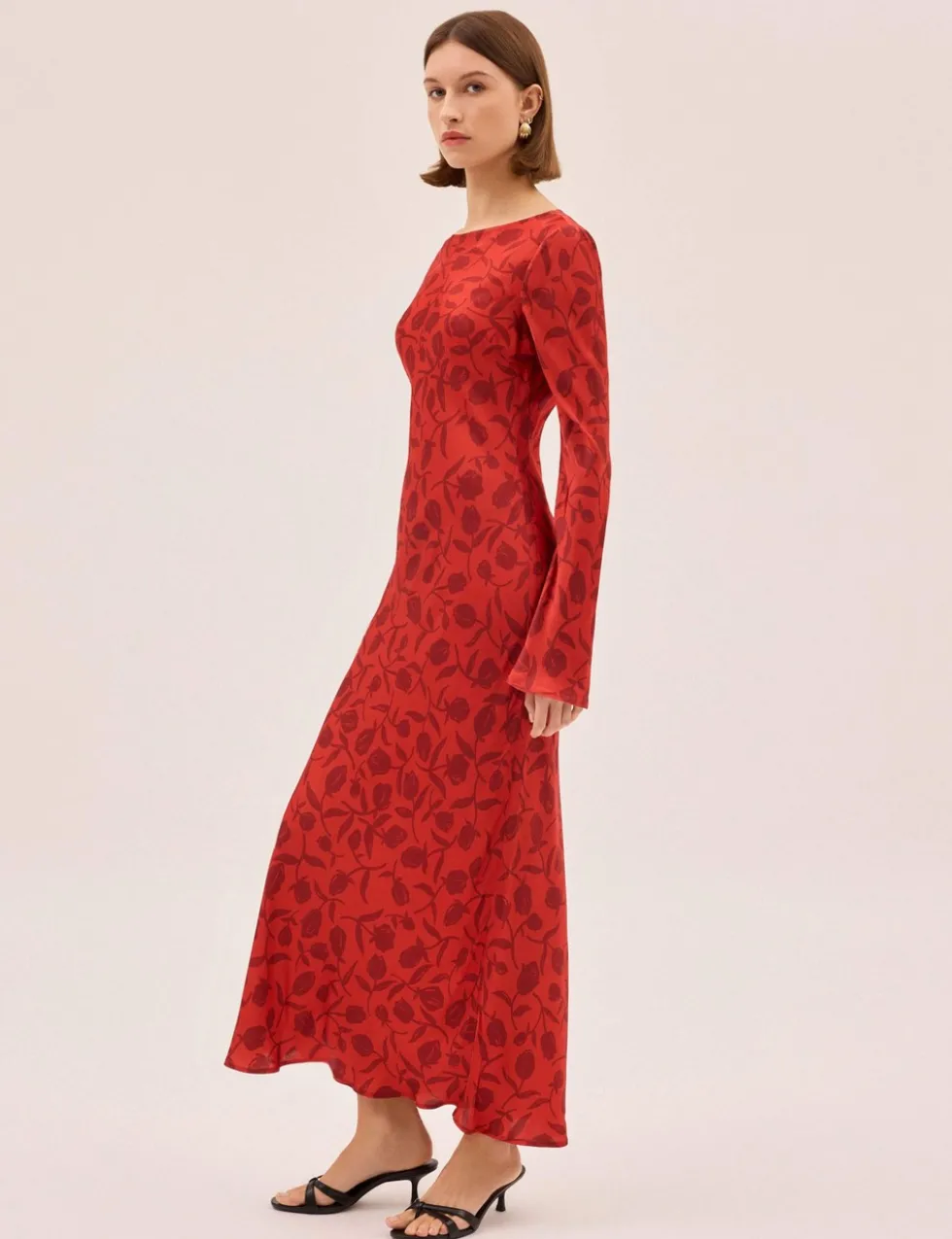 Floral Slash Neck Midaxi Column Dress