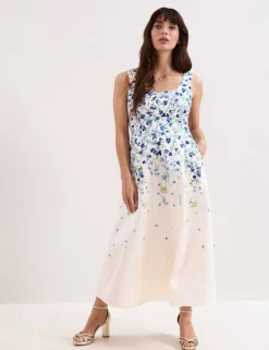 Floral Square Neck Midaxi Skater Dress