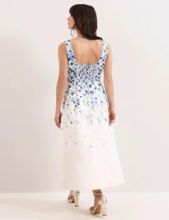 Floral Square Neck Midaxi Skater Dress