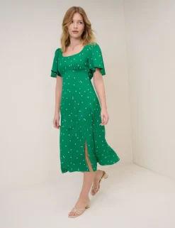 Floral Square Neck Midi Tea Dress