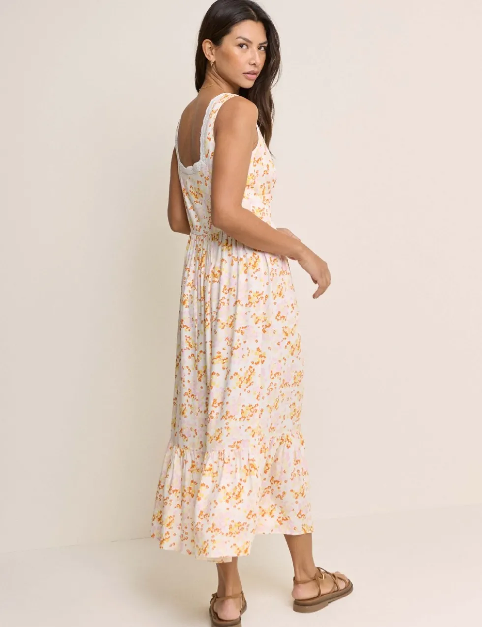 Floral Square Neck Midi Waisted Dress
