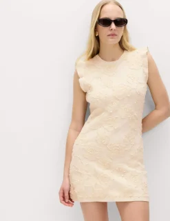 Floral Textured Knitted Mini Dress