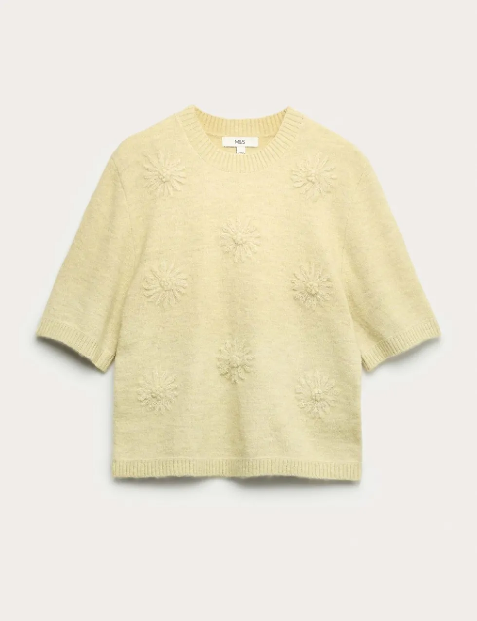 Floral Textured Knitted Top with Wool