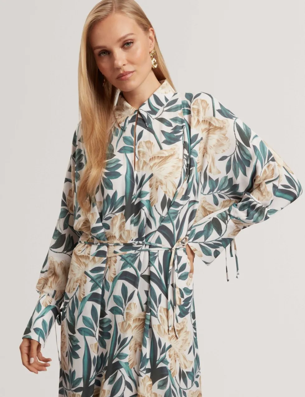 Floral Tie Detail Maxi Shirt Dress