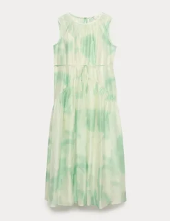 Floral Tie Detail Midi Tiered Dress