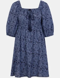 Floral Tie Front Puff Sleeve Mini Beach Dress
