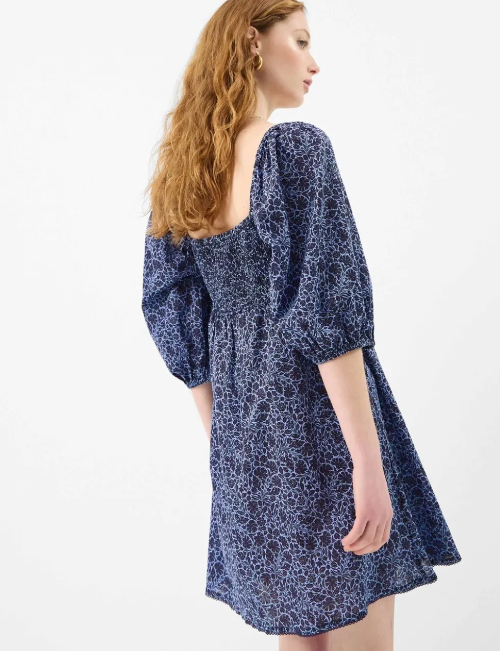 Floral Tie Front Puff Sleeve Mini Beach Dress