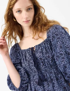 Floral Tie Front Puff Sleeve Mini Beach Dress