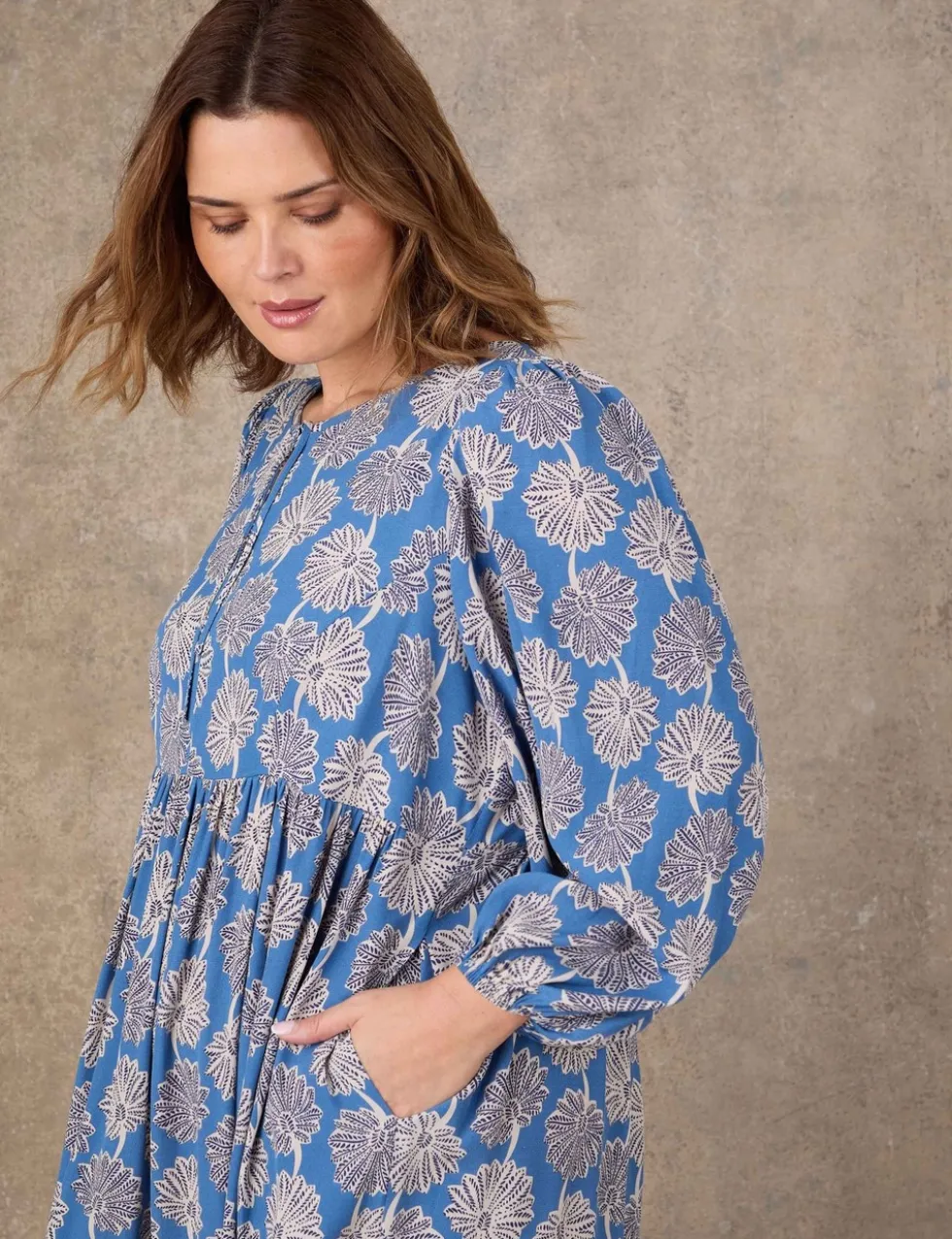 Floral Tie Neck Blouson Sleeve Midaxi Dress
