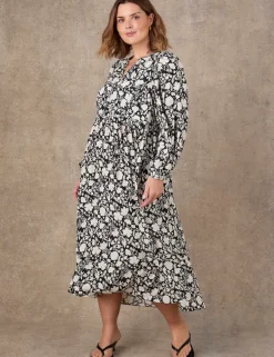 Floral Tie Neck Blouson Sleeve Midaxi Dress