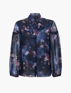 Floral Tie Neck Button Through Shirt
