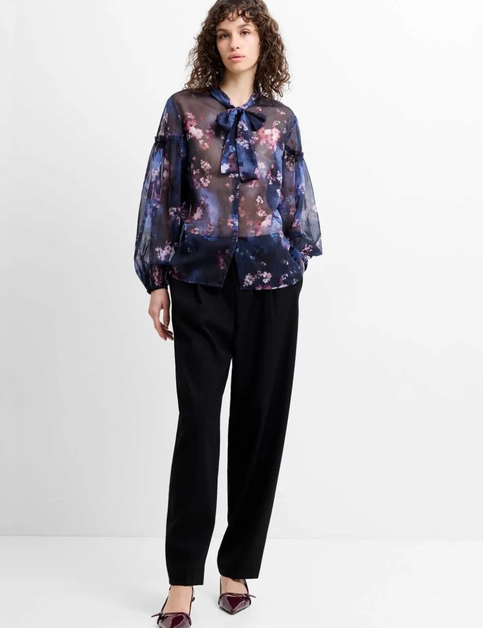 Floral Tie Neck Button Through Shirt