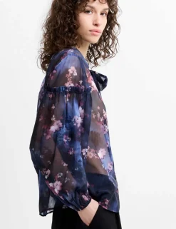 Floral Tie Neck Button Through Shirt