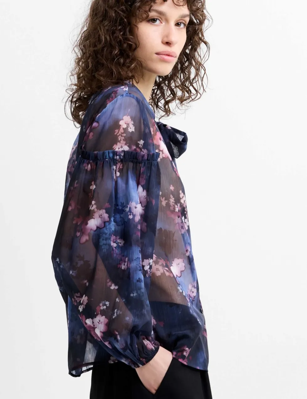 Floral Tie Neck Button Through Shirt