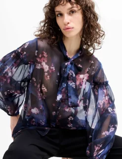 Floral Tie Neck Button Through Shirt
