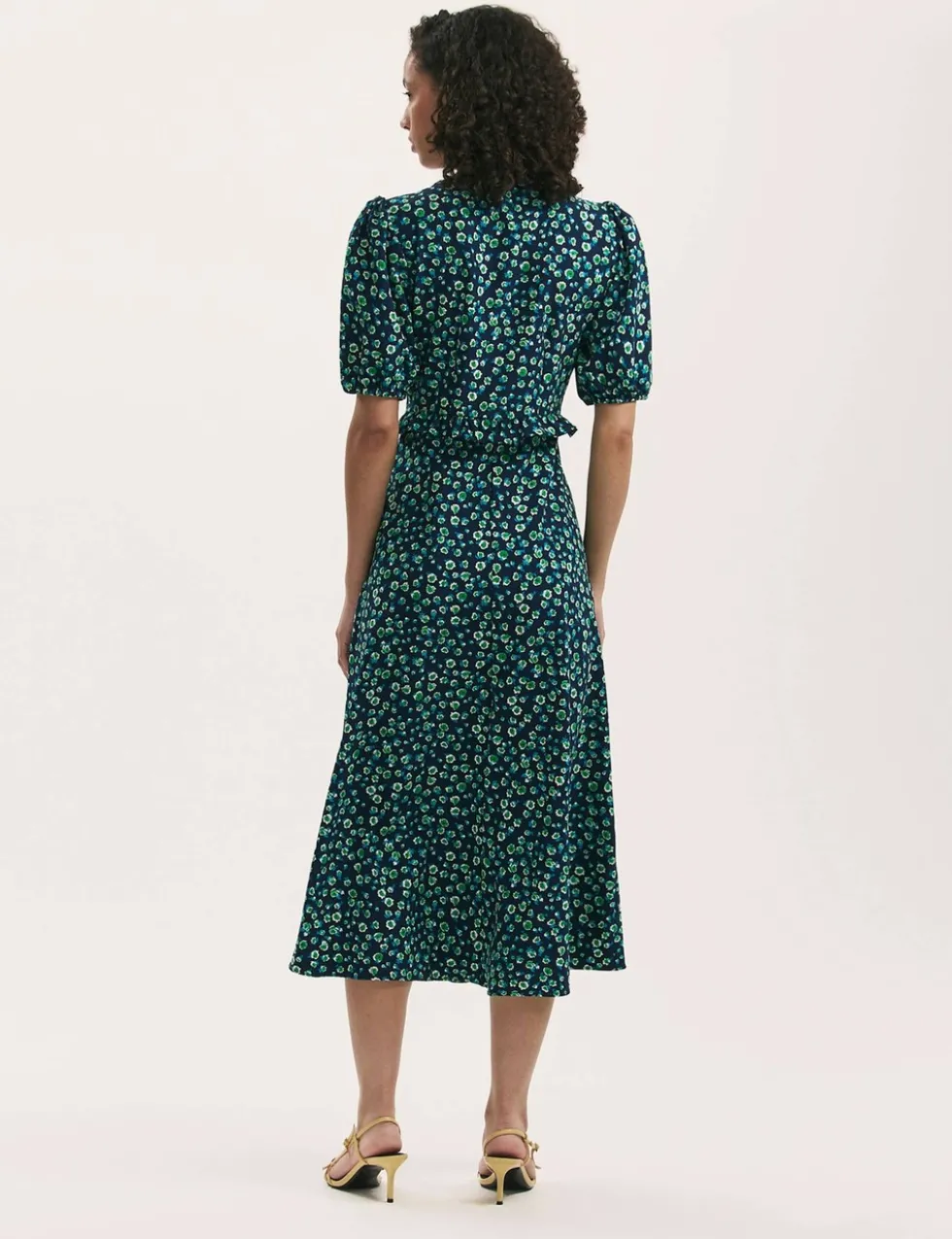 Floral Tie Neck Midi Tea Dress