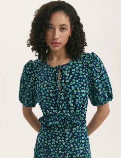 Floral Tie Neck Midi Tea Dress