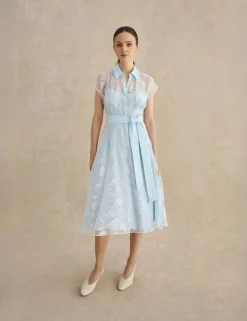 Floral Tie Waist Knee Length Skater Dress