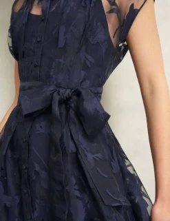 Floral Tie Waist Knee Length Skater Dress